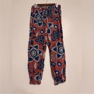 Anthropologie Floral Joggers in Blue and Tan